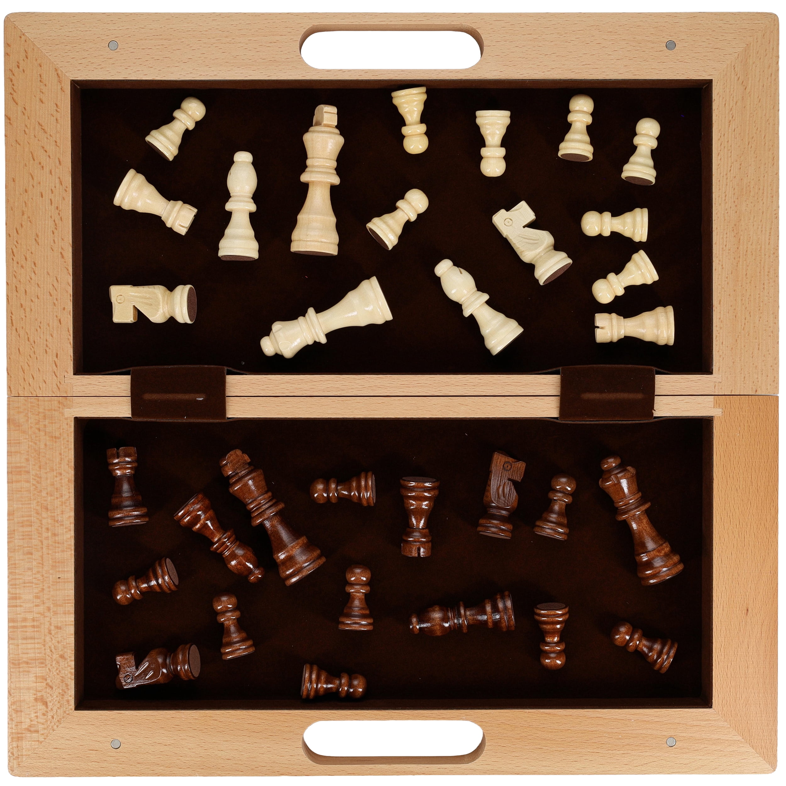 WE Games Folding Wood Travel Chess Set- 16 in Camphor Veneer Board