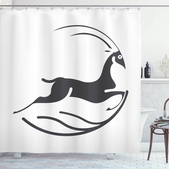 Antelope Shower Curtain, Monochrome Style Graphic Image of Modern Style Unfinished Animal Design, Fabric Bathroom Set with Hooks, 69W X 70L Inches, Dark Blue Grey White, by Ambesonne