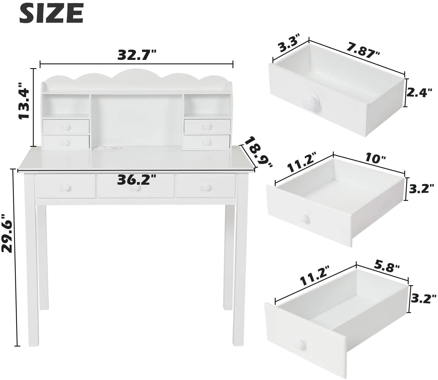 AMUZER Writing Desk with USB Ports and Hutch, 31.5" Home Office Desk Study Workstation for Kids/Student, White