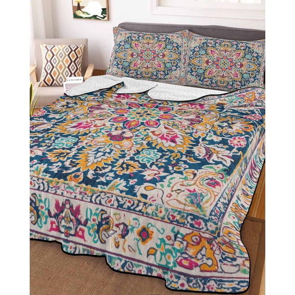 Colorful Boho Twin Size Down Alternative Comforter,Lightweight Comforter Quilt Bedding Set with Pillow Shams Ethnic Vintage Mexican Flowers Southwestern All Seasons Bed Comforter Duvet Insert 68"x86"