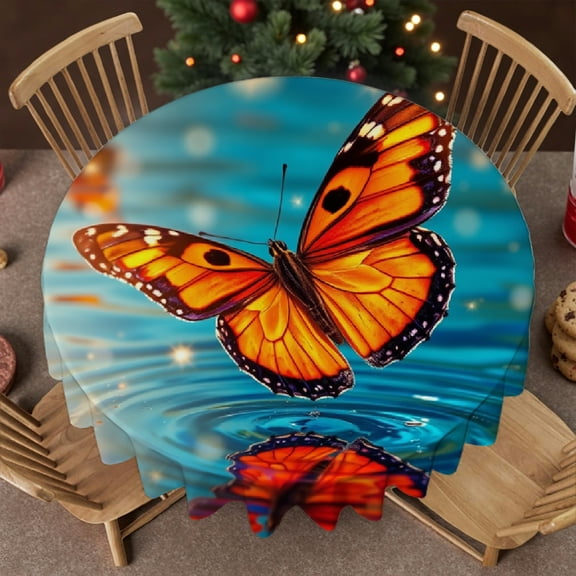 RKSupls Round Tablecloth - Monarch Butterfly Water Microfiber Table Cover - Soft, Stain Resistant & Washable Decor for Wedding, Party, Holiday, Home Dining, 60x60inch