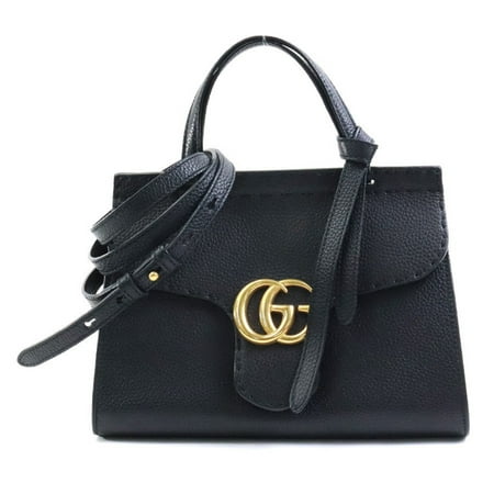 Pre-Owned GUCCI Handbag Crossbody Shoulder Bag GG Marmont Leather Black Gold Ladies 442622 (Good)