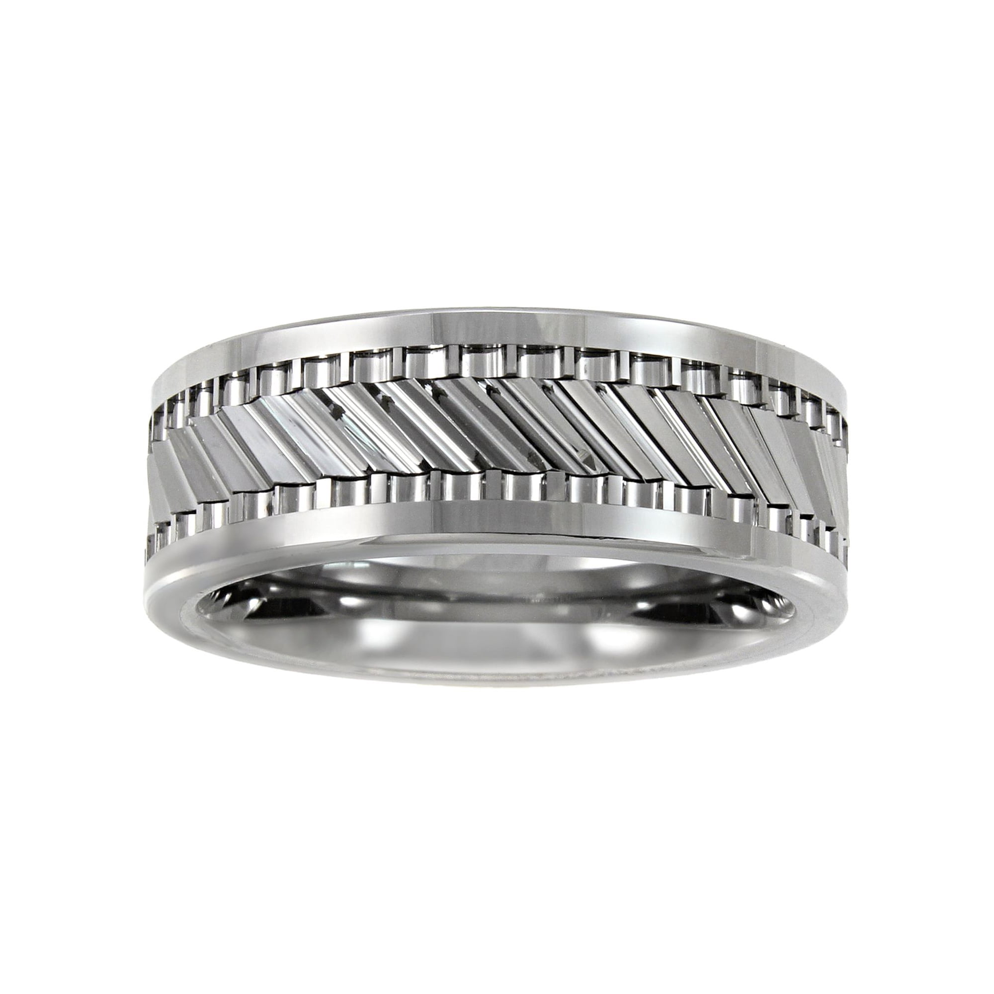 Men's Tungsten 8MM Gear Pattern Wedding Band, Tungsten, Comfort-Fit