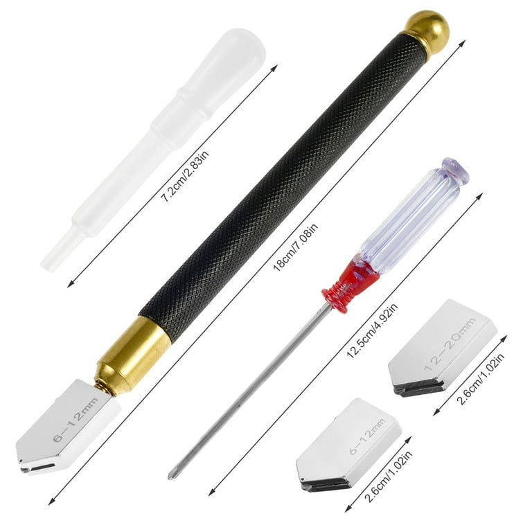Relax Glass Cutter Kit with Cutting Oil, 2mm-20mm Cutting Head, Aotomatic Oil Feed, Pencil Oil Feed Carbide Tip Glass Cutter Tool for Thick Glass