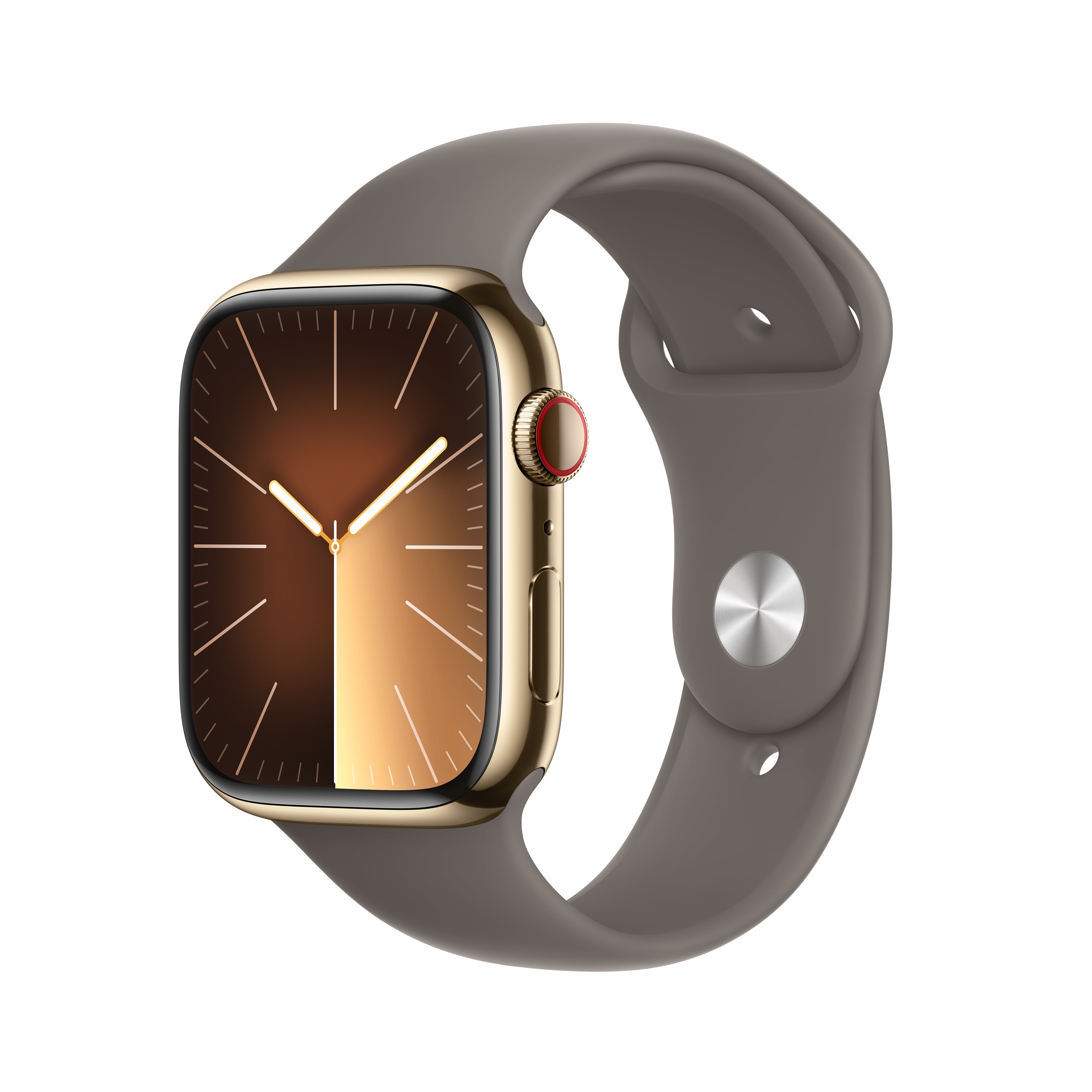 Apple Watch Series 9 With Blood Oxygen. GPS + Cellular 45mm Gold Stainless  Steel Case with Clay Sport Band - S/M.