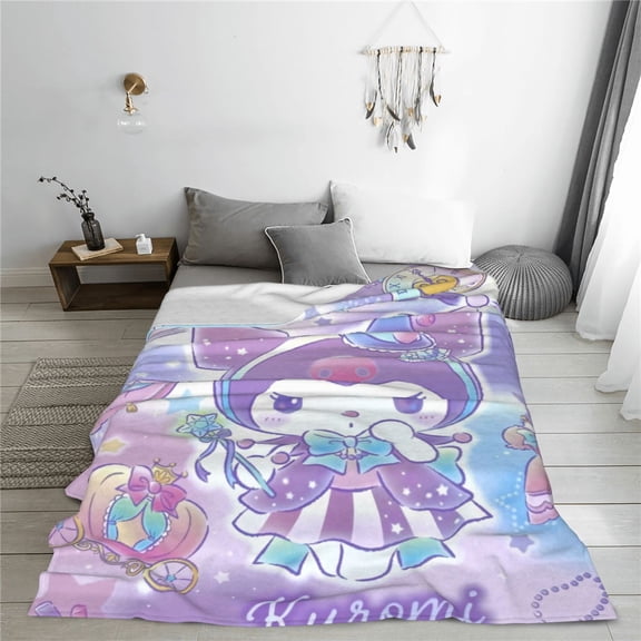 Kuromi Cartoon Printing Throw Blanket, All Seasons Flannel Fleece Blanket, Soft & Warm Plush Blankets for Couch Sofa Bed Camping Travel, 40"x30"