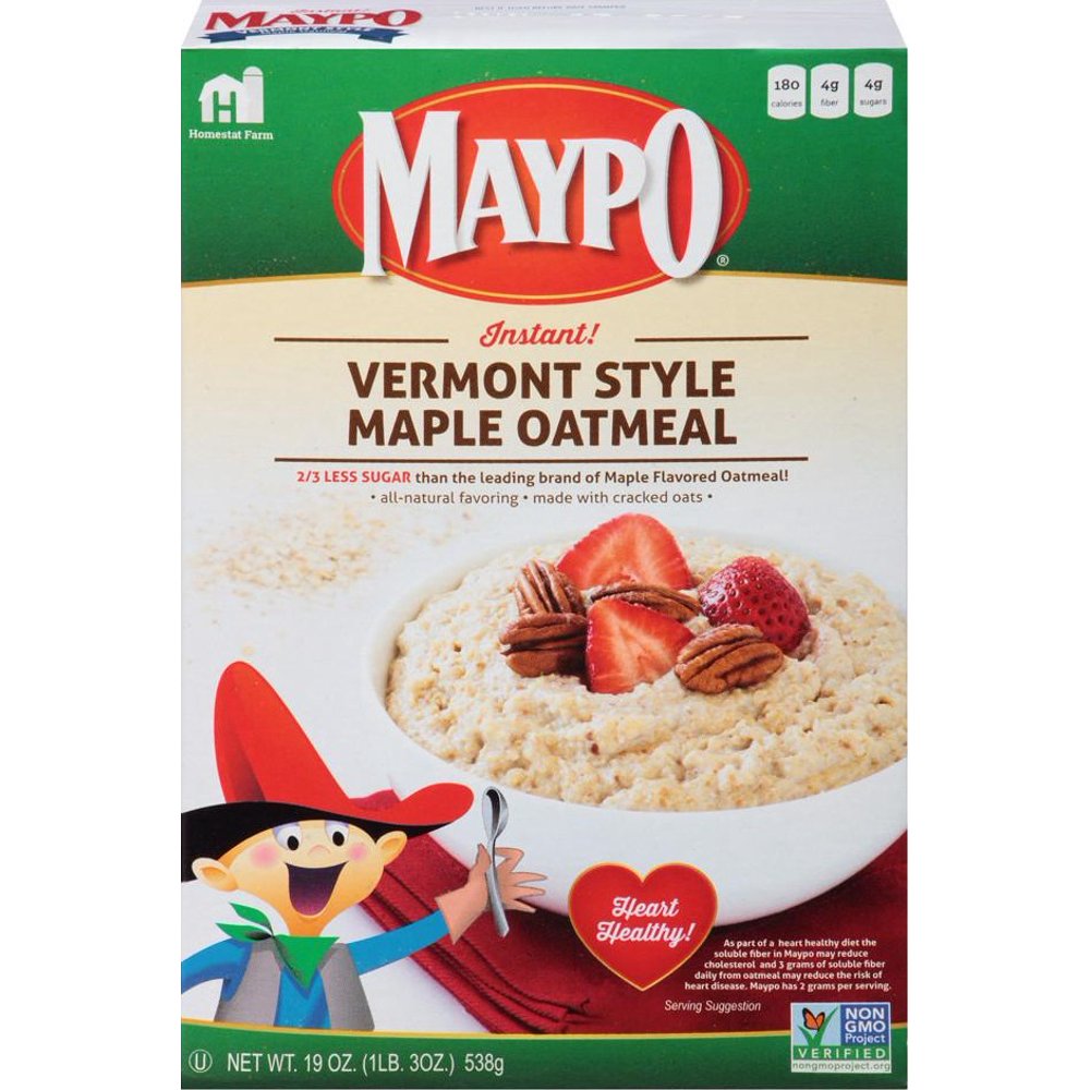 MAYPO Instant Maple Oatmeal Cereal Vermont Style, 19 OZ (Pack of 12