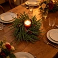 thumbnail image 5 of Pnmtdaia 10.2Inch Christmas Pine Candle Wreath with Pinecones and Red Berries, Artificial Green Foliage Candle Ring for Xmas Table Party Decor, 5 of 6