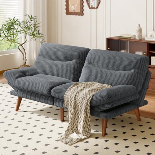 AMADA HOMEFURNISHING Futon Sofa Bed,Vintage Couch with Adjustable Backrest & Armrests, Convertible Futon Sofa Couch for Efficient Home,Small Spaces, Living Room or Office, Corduroy futon Couch,Grey
