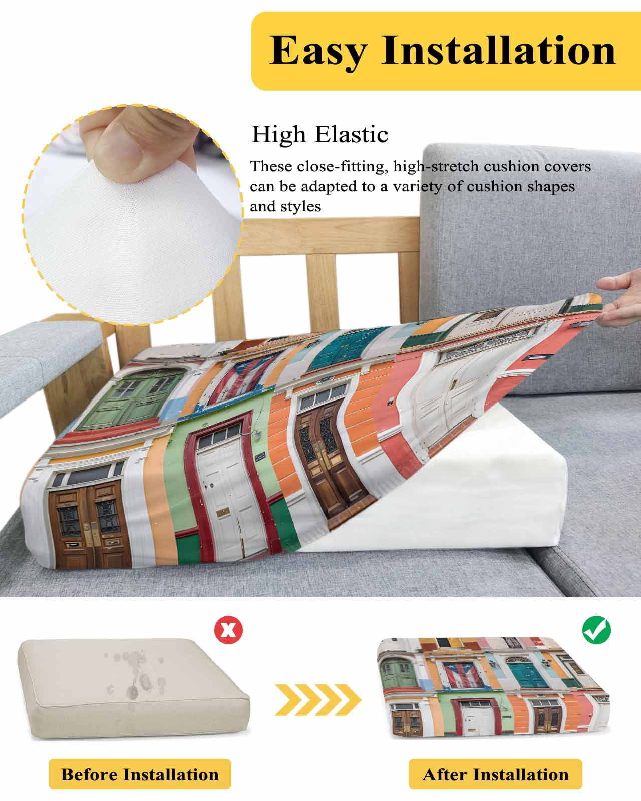 Puerto Rico Couch Cushion Covers Stretch, Washable Sofa Seat Covers Individual Seat Cushion Sofa Slipcovers Vintage Boho Style Door Gates Couch Cover Furniture Protector S-1PCS