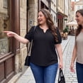 thumbnail image 3 of Agnes Orinda Women's Plus Size Tops Hollow Casual V Neck Short Sleeves Summer Blouse Shirts 1X Black, 3 of 7