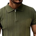 thumbnail image 4 of Men's Ribbed Knit Polo Shirt, Breathable Vertical Striped Texture, Quarter Zipper Short Sleeve Knitwear for Summer Beach and Vacation Wear, Sizes S-2XL Army Green, 4 of 4