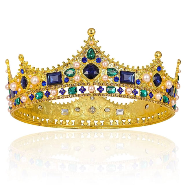 Coronas de rey de oro para hombres Corona de cristal barroco, para fiesta de graduación de teatro Afortunado Sencillez