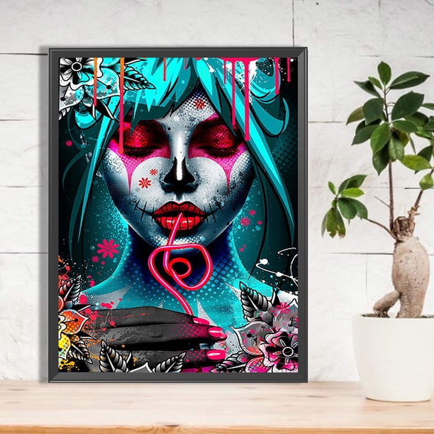 Cuadros Decorativos Pintura de diamante 5D DIY Taladro redondo completo Bebiendo Mujer oscura Decoración para el hogar DQrwqpou embutido en tela