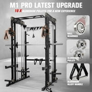 RitFit M1 Pro Smith Machine with Cable Crossover System, Multi-Function Squat Rack Power Cage for Home Gym, Power Rack and Packages Black(bp260 Package