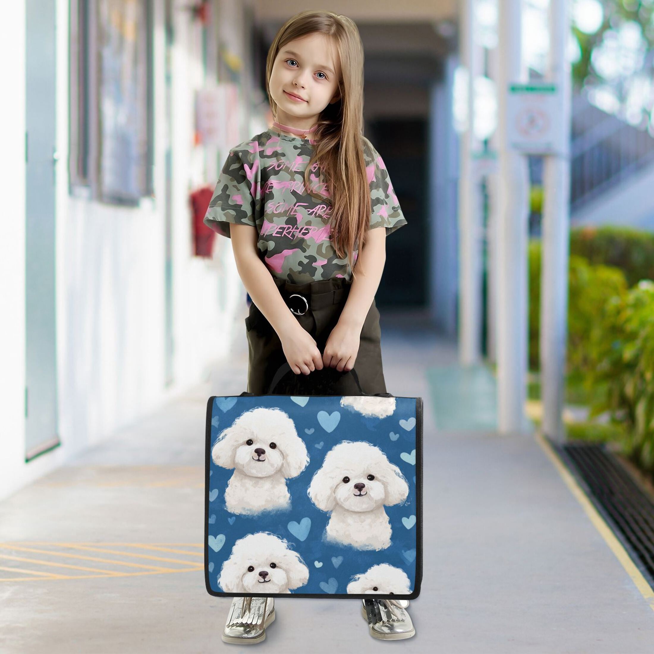 3 Ring Zipper Binder Stationery Organizer for Study Work Home Travel, All-Purpose File Folder Storage Bag for Daily Document Organization Blue Sky Bichon