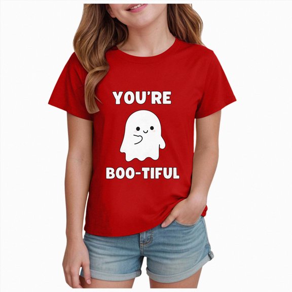 Qopobobo Boys Girls Halloween Shirt Halloween T Shirt Toddler Boys Girls Graphic Tee Shirts Size 9-10 Years(Red, 9-10 Years)