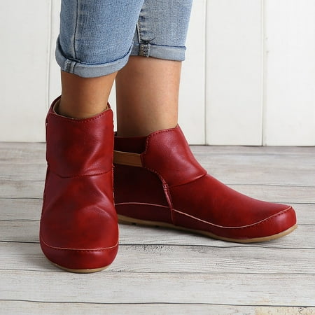 

Women s Vintage Leather Boots Flat Waterproof Shoes Winter Round Toe Ankle Boots Cute Booties for Women Fall Boots Womens Rain Boots Low Heel Boots for Women Women Leather Boot Womens Sock Booties And