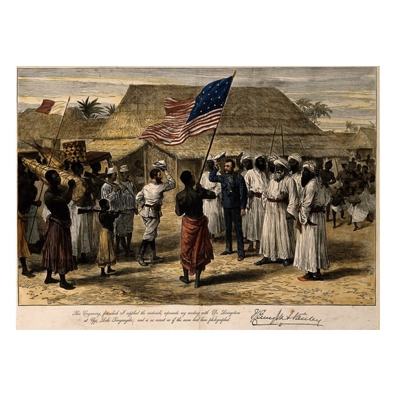24x36 gallery poster, Henry Morton Stanley meets David Livingstone in Africa