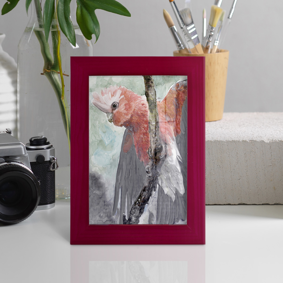 Tropic Parrot II - Framed Print w/glass - Cherry Red