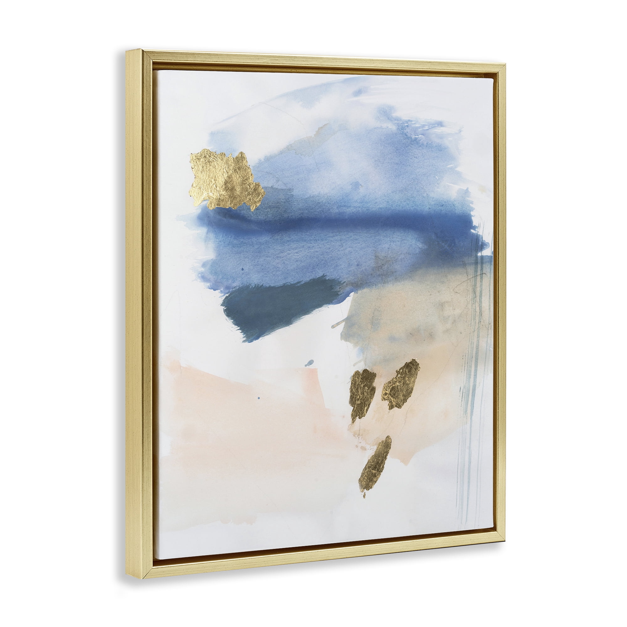 Stupell Industries Blue & Blush Ombre Abstract Painting Gold Floater Framed Canvas Art Print Wall Art, 25 x 31