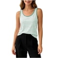 thumbnail image 3 of Liweisiy Striped Tank Tops For Womens Sleeveless Crewneck Relaxed Fit Pajama Tops Layer Printed Casual Sleepwear Green L, 3 of 7