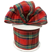 Bright Christmas Tartan Wired Ribbon - 2 1/2" x 10 Yards, Christmas Tree Ribbon, Winter Decor, Birthday, Rustic Wedding Decoration