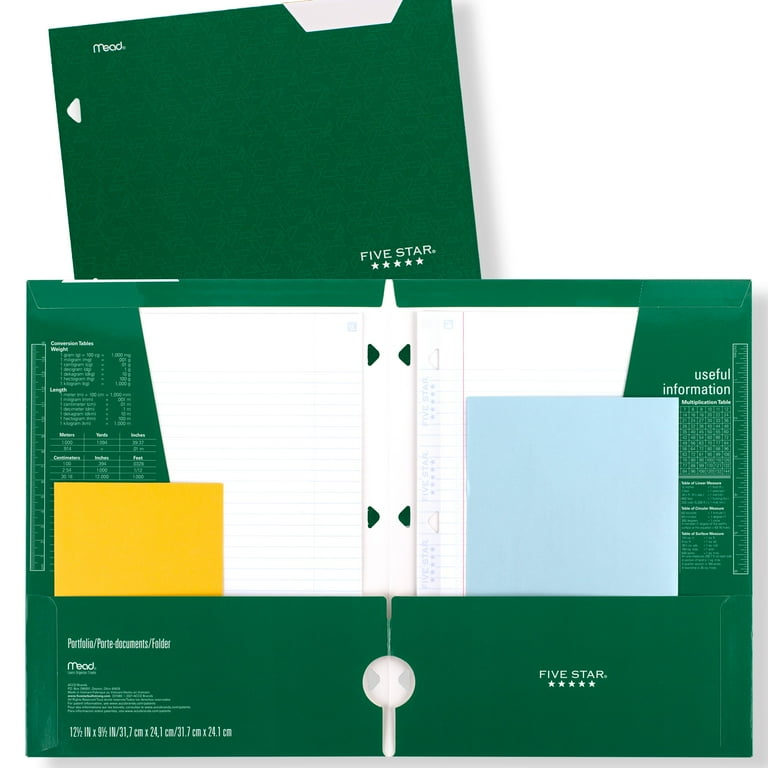 Five Star 4-Pocket Paper Folder - Laminated Water-Resistant, 12.5" X 9.5", With Reference Charts & 3-Hole Punch