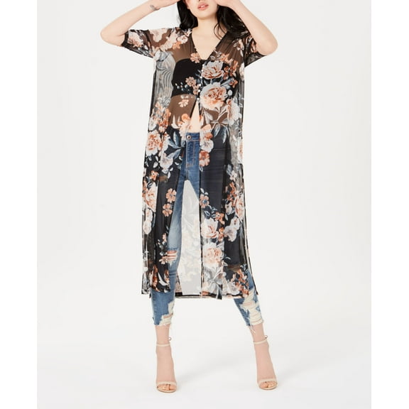 American Rag Juniors Ruched Sheer Duster Top Black Combo XL