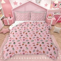 Homewish Merry Christmas Full Size Comforter Sets,Xmas Gingerbread Man Bedding Comforter Set,Candy Cane Christmas Flower Bedding Sets For Girls,Ultra Soft Home Decor Reversible,3-Piece