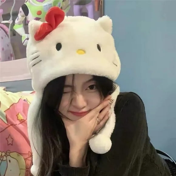 Kawaii Hello Kitty Hat for Girls Ins Style Y2K Hello Kitty Hats Women Sweet Fashion Winter Plush Warm Hat Cosplay Harajuku Hats