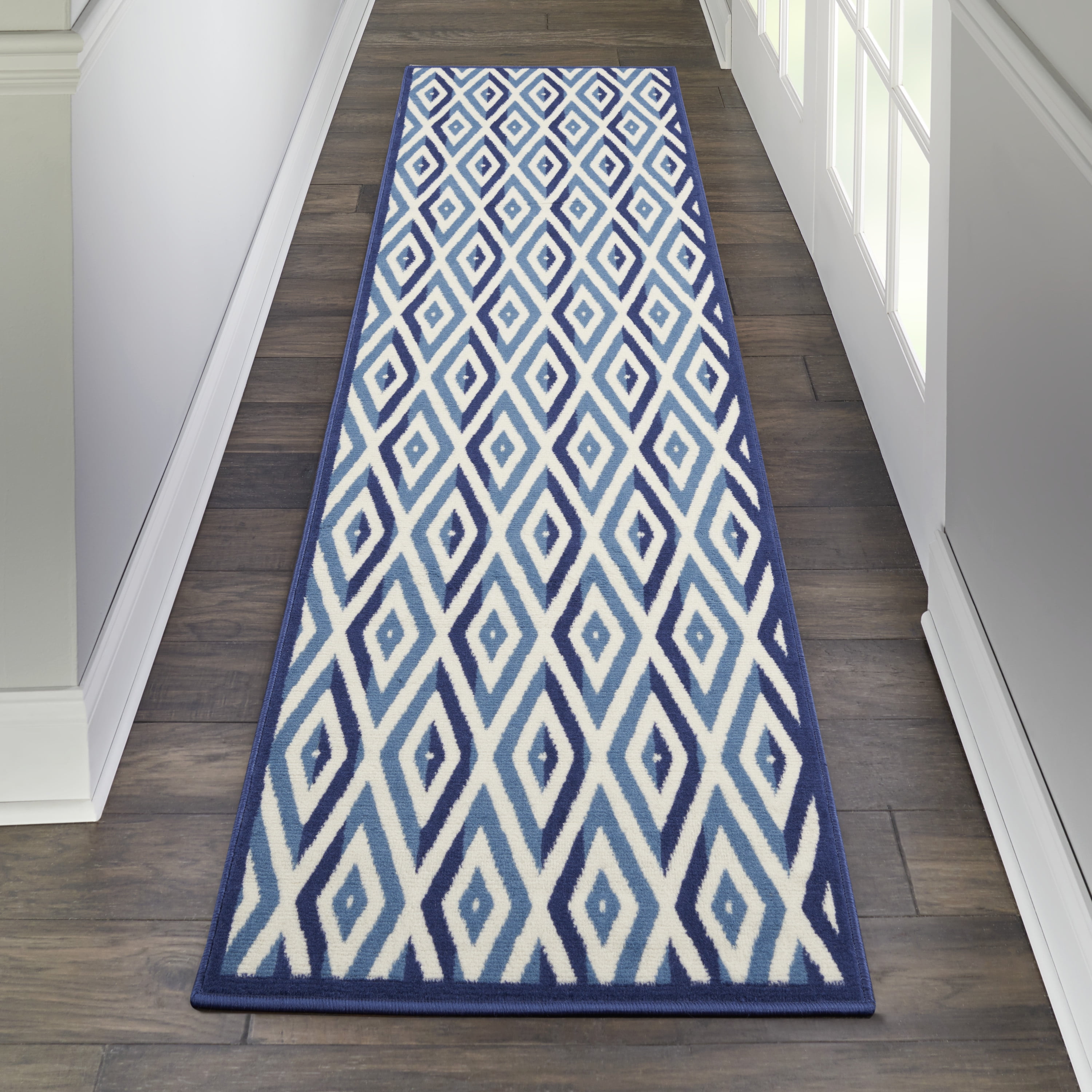 Nourison Grafix Geometric White/Blue Area Rug