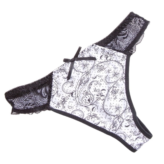 Alun Women's Stylish Floral Print Thong Comfortable Breathable Lace Splicing Underwear Low Rise Lightweight Soft Fashion Everyday Briefs Underwear White XL