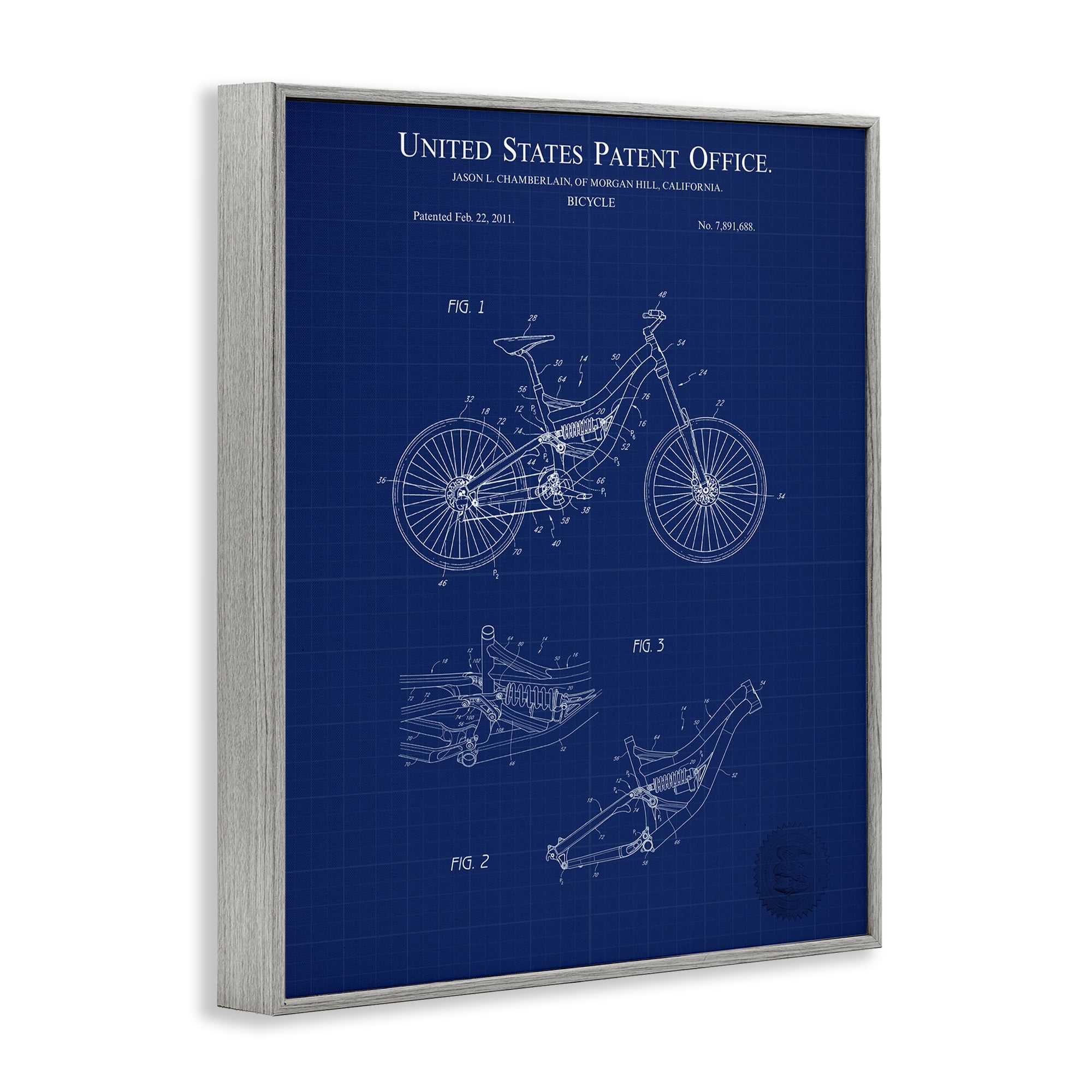 Stupell Industries Detailed Bicycle Blueprint Transportation Painting Gray Framed Art Print Wall Art, 24 x 30