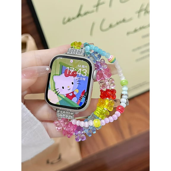 XiHAMA Dopamine Beaded Bracelet Compatible with Apple Watch Band 40mm 38mm 41mm 42mm 44mm 45mm Women Girls, Cute Fancy Stretchy Elastic Watch Strap Replacement for iWatch Series 9/8/7/SE/6/5/4/3/2/1