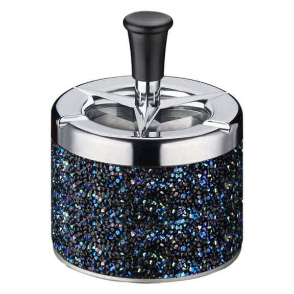 Automatic Extinguishing Metal Ashtray for Home and Desktop Decorative Compact Cigarette Ashtray with Rotating Cover Souvenir 9.7X12cm (Dark Blue,Dark Blue,White)