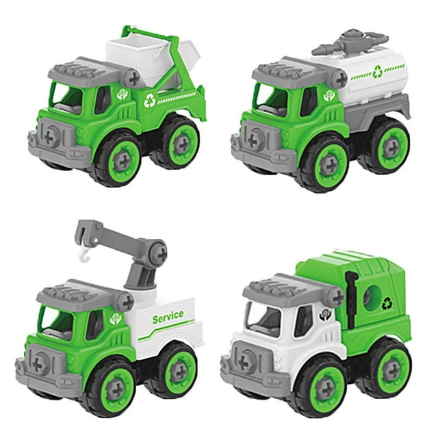 Car Children‘s Simulation Engineering Vehicle Green Disassembly And Assembly Sanitation Vehicle Boy Model Toy Car Screw Combination Gifts