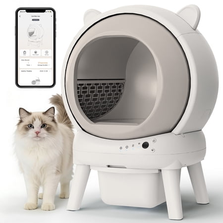 70 L Automatic Cat Litter Box Self Cleaning for Multiple Cats, with Safety Protection, App Control,White