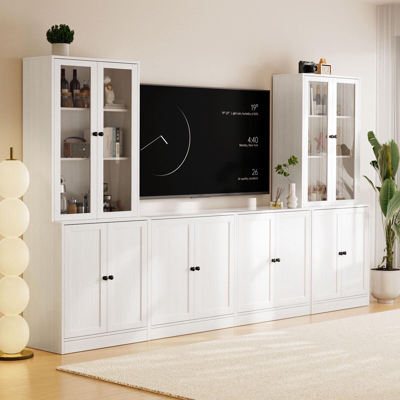 RichYa 4-Piece Entertainment Center with Bookshelves for TVs,TV Stand for TVs up to 60”,TV Stand Cabinets with Display Shelves for Living Room,White
