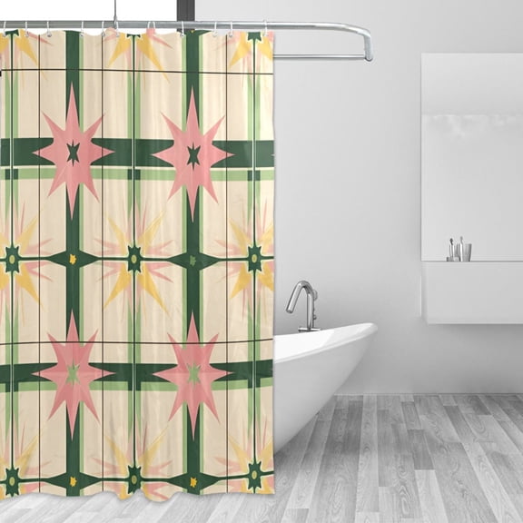Yayeee Shower Curtain with Hooks 72"x72" Waterproof Fabric Bathroom Hanging Decor, Retro Green Stars