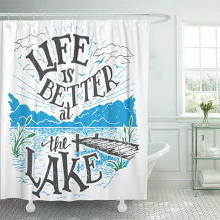 Lake Life Shower Curtain for Kids Hunting Fishing Bathroom Shower
