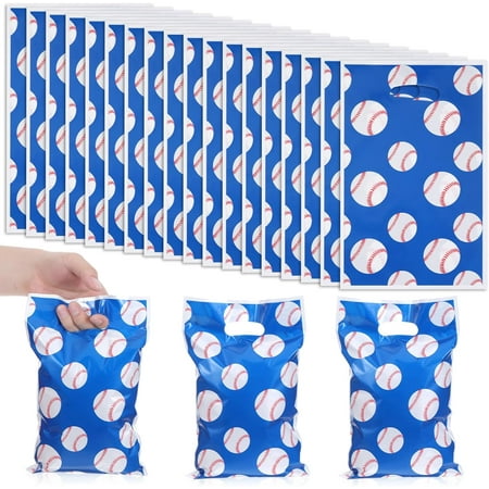 LUU-50pcs Baseball Gift Bag Baseball Plastic Candy Goodies Bag Party Supplies Treat Gift Bags with Handles Baseball Pattern Gift Bags for Sport Event Party Gift_SAI