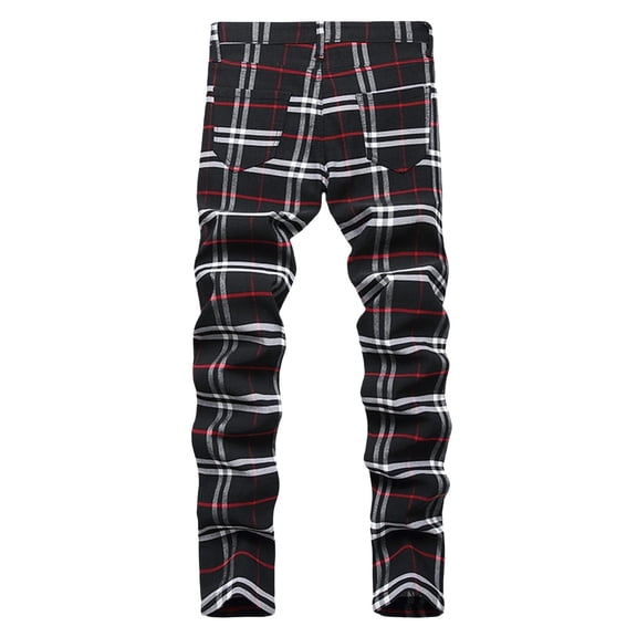 CPNG Boy's Checkered Skinny Jeans Pure Cotton Slim Fit Stretch Jeans Straight Leg Fashion Button Front Zipper Denim Pants(Red,11-12 Years)