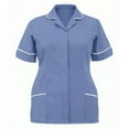thumbnail image 4 of LYMAYTER S-3XL Women Medical Scrub Tops Slim Short Sleeve Workwear Turndown Collar Button Medical Workwear, 4 of 5