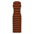 thumbnail image 6 of qolati Womens Dresses 2024 Summer Sleeveless Striped Knit Bodycon Midi Dress Square Neck Side Slit Tank Ribbed Sweater Dresses, 6 of 8