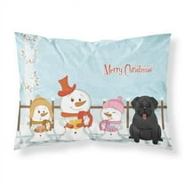 Merry Christmas Carolers Pug Black Fabric Standard Pillowcase - 20.5 x 0.25 x 30 in.