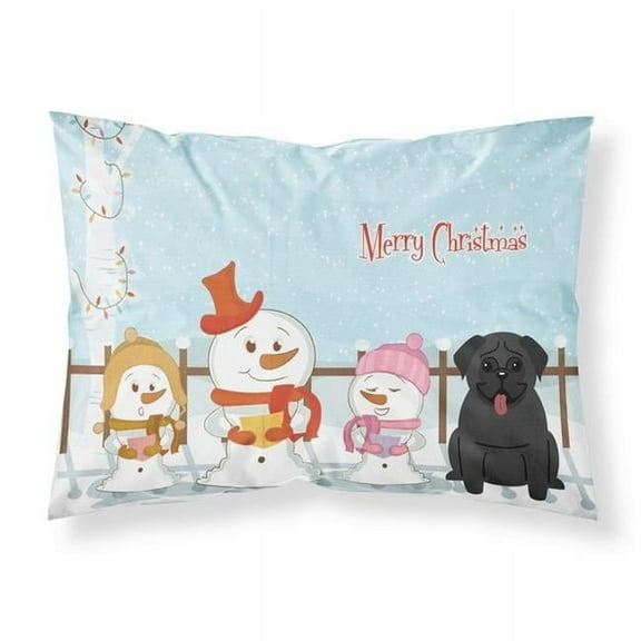 Merry Christmas Carolers Pug Black Fabric Standard Pillowcase - 20.5 x 0.25 x 30 in.