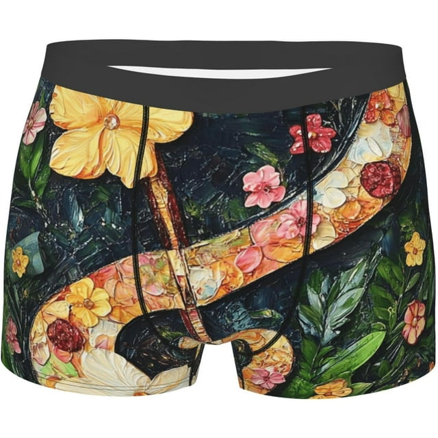 Men's Boxer Briefs Stretch Boxer Briefs for Men Musical Note Floral Underwear Boxers Moisture Wicking Trunk