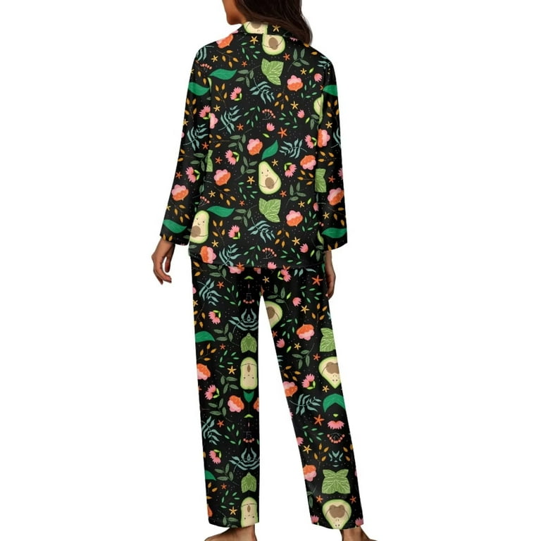 Binienty Pajamas for Women Set Avocado Button-Down Loungewear Long Sleeve  Scoop Neck Clothes Comfortable Holiday Family Loose Fitting Sleep Set Size M