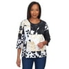 Alfred Dunner Womens Shadowbox Floral Crew Neck Top